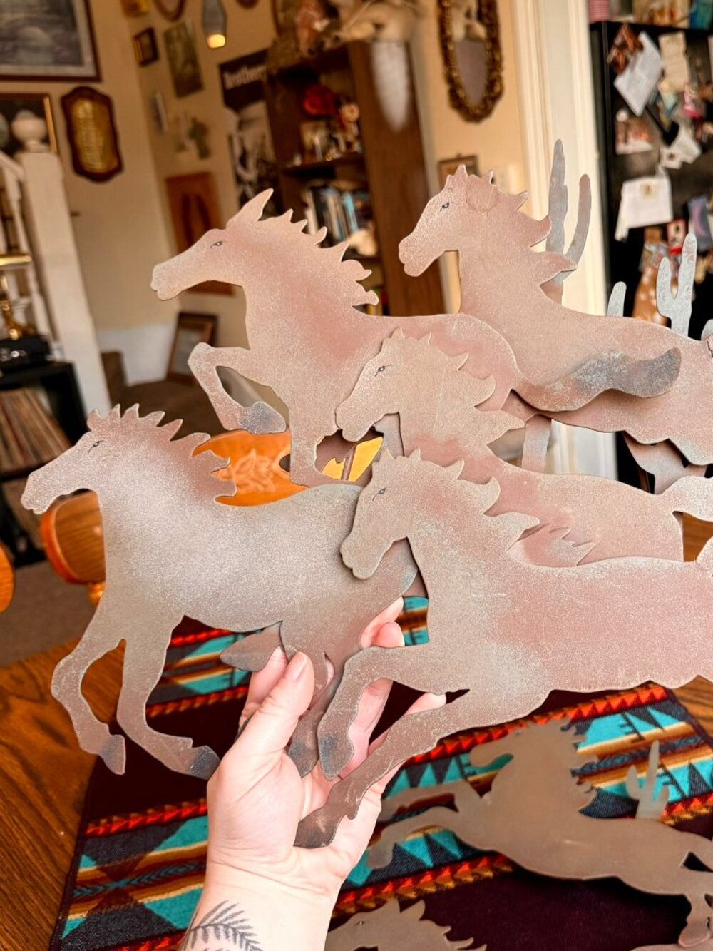 Two Piece Vintage Western Metal Galloping Horses Wall Hanging